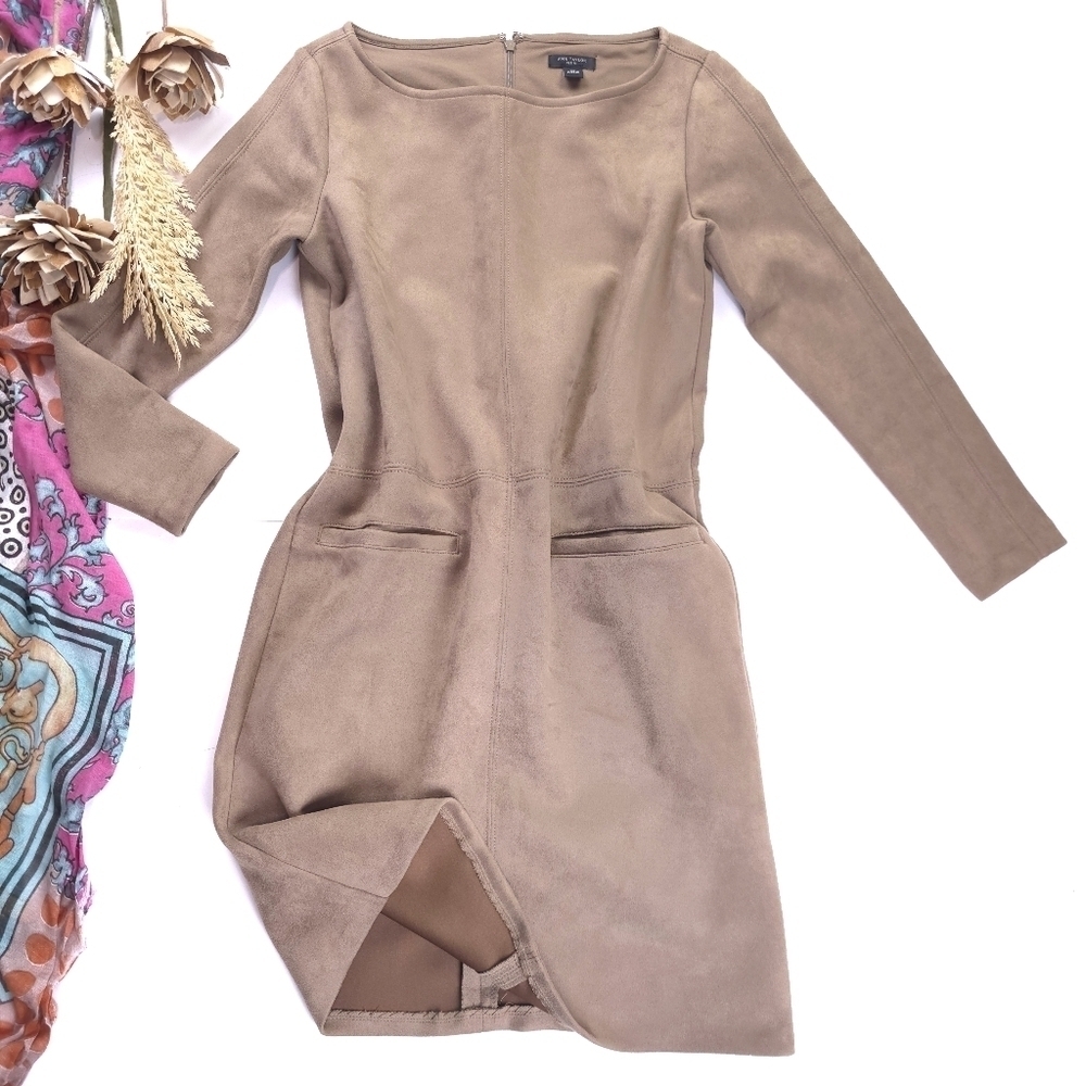 Anne Taylor Brown Tan Long Sleeve Sheath Dress Sz 00p